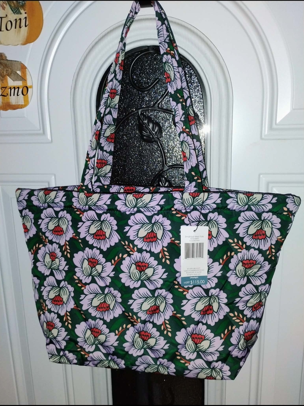 Vera Bradley Green Tote with Pink & Red Floral Print